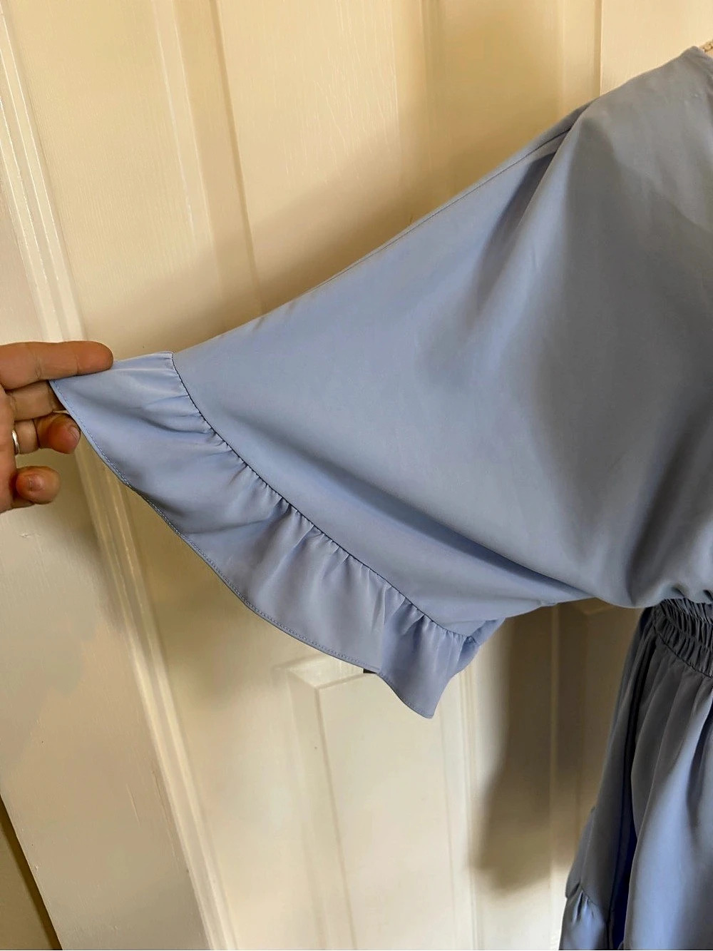Blue Mini Dress with Ruffle Sleeves - Picture 6 of 8